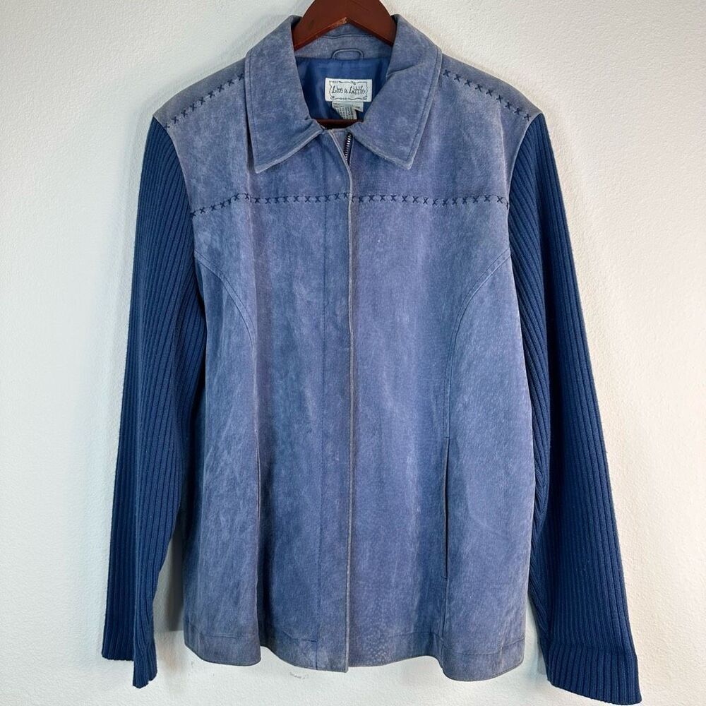 Vintage Y2K Live A Little‎ Blue Suede Leather Mixed Media Jacket Womens 1X